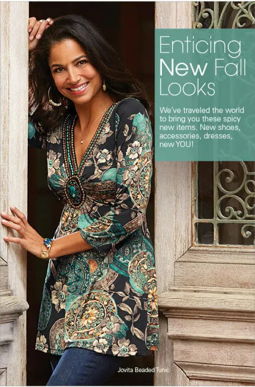 model in printed turquoise top