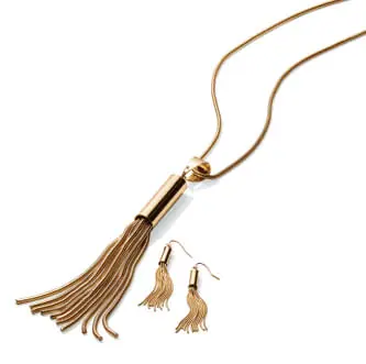 Goldtone long Chain Tassel Necklace/Earring Set