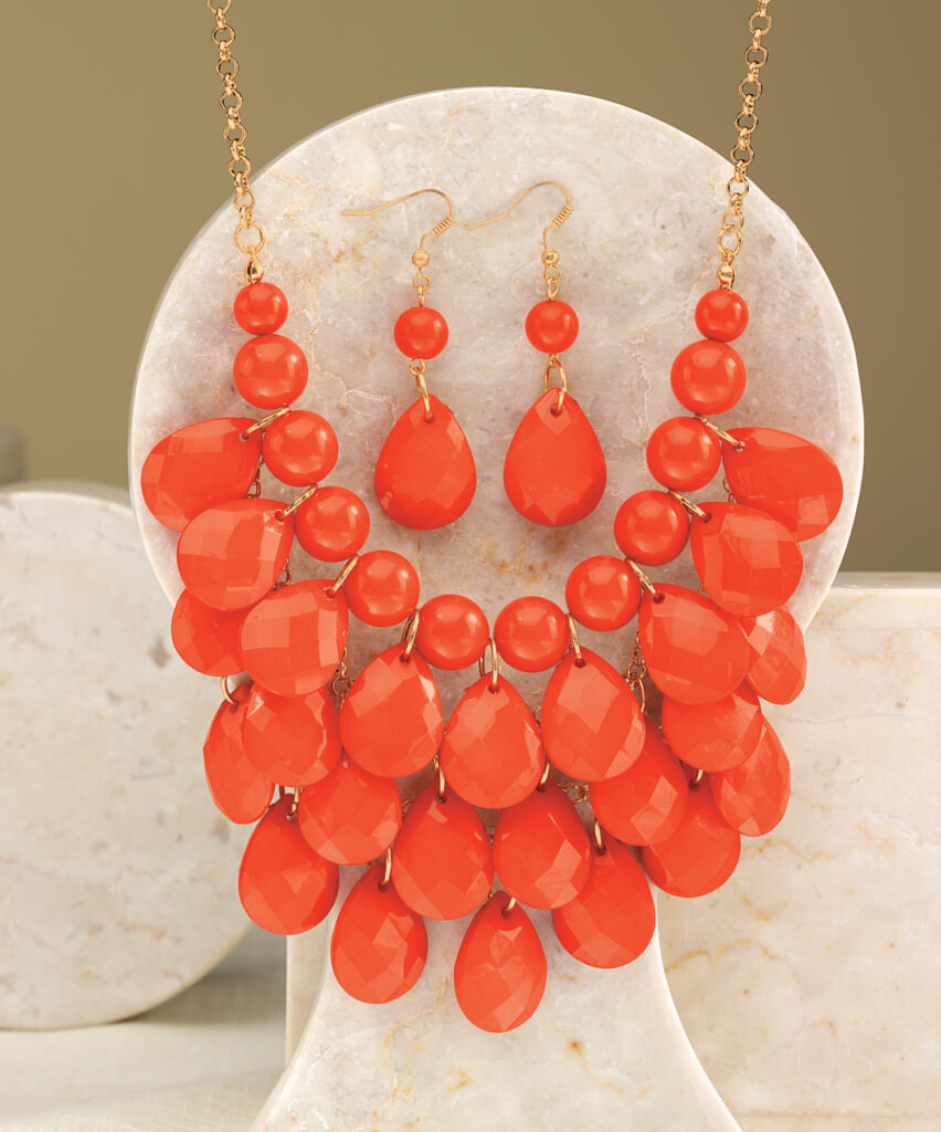 Faceted Pear Necklace Earring Set