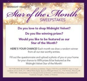Midnight Velvet's Star of the Month Sweepstakes - instructions on how to enter.