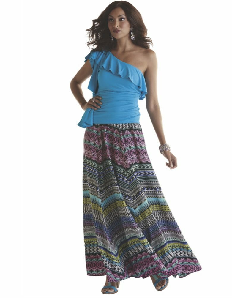 One Shoulder Ruffle Top & Isabella Circle Skirt by Midnight Velvet Salsa Style