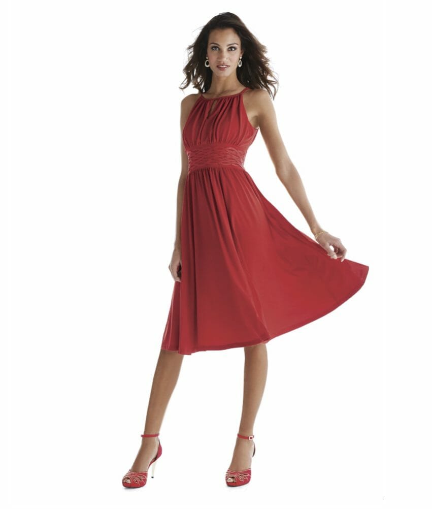 woman wearing a red sassy dress