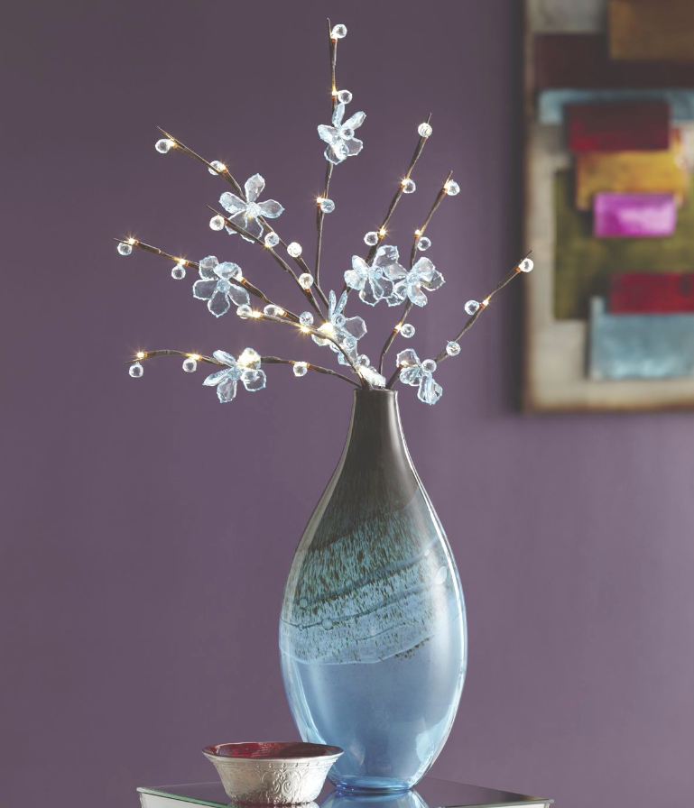 blue flower vase and branches