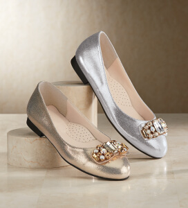 Metallic embellished ballerina flats in silver or gold 