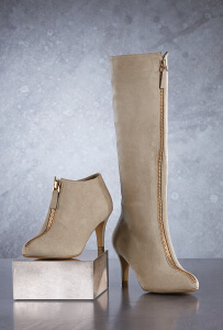 Faux suede with golden glam from zip bootie and boot