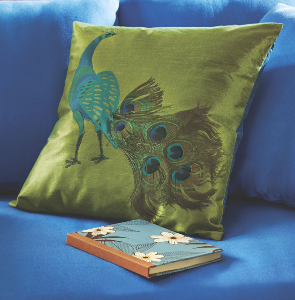 accent pillow with peacock design