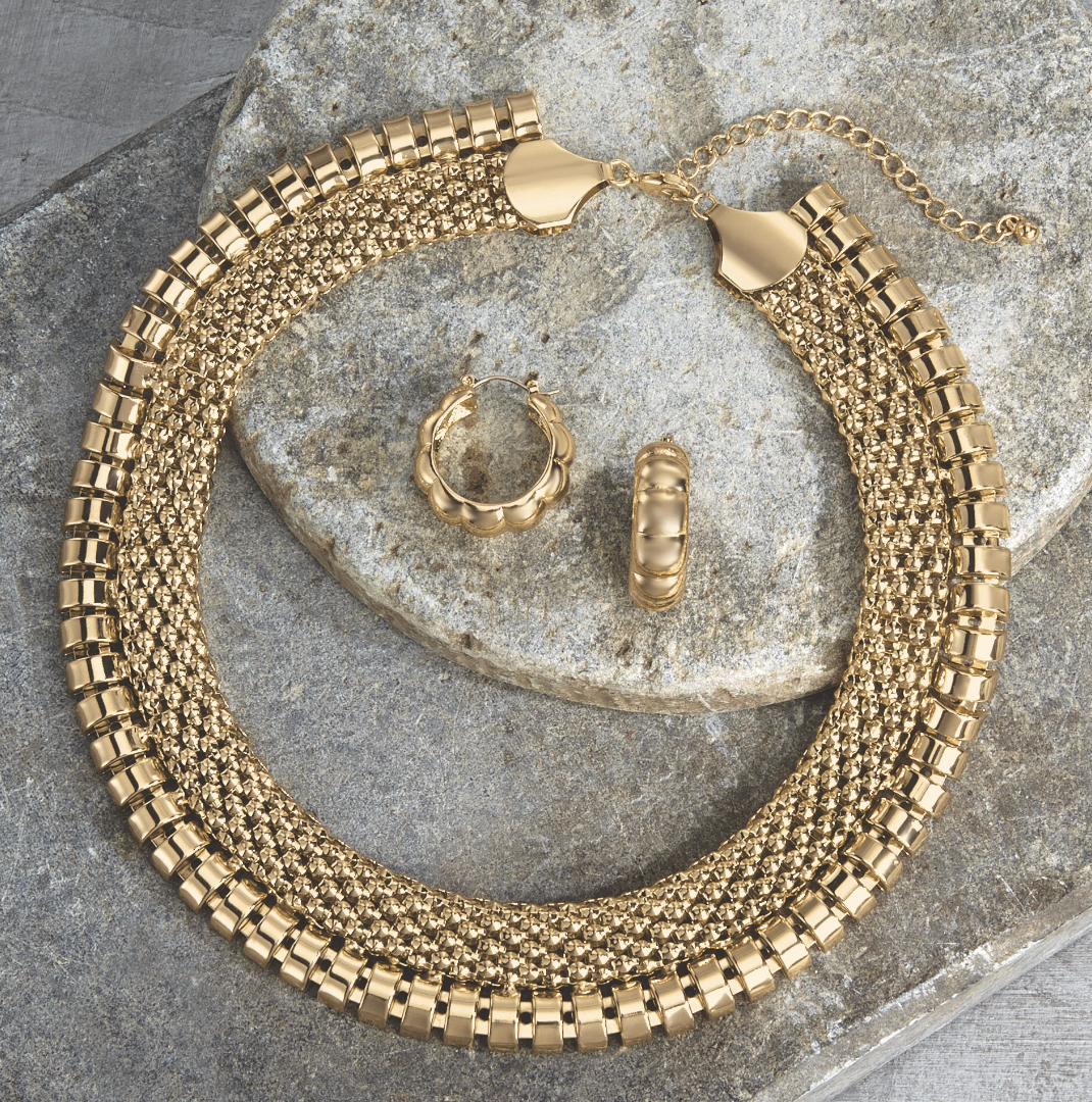 Woven Collar Necklace/Hoop Set
