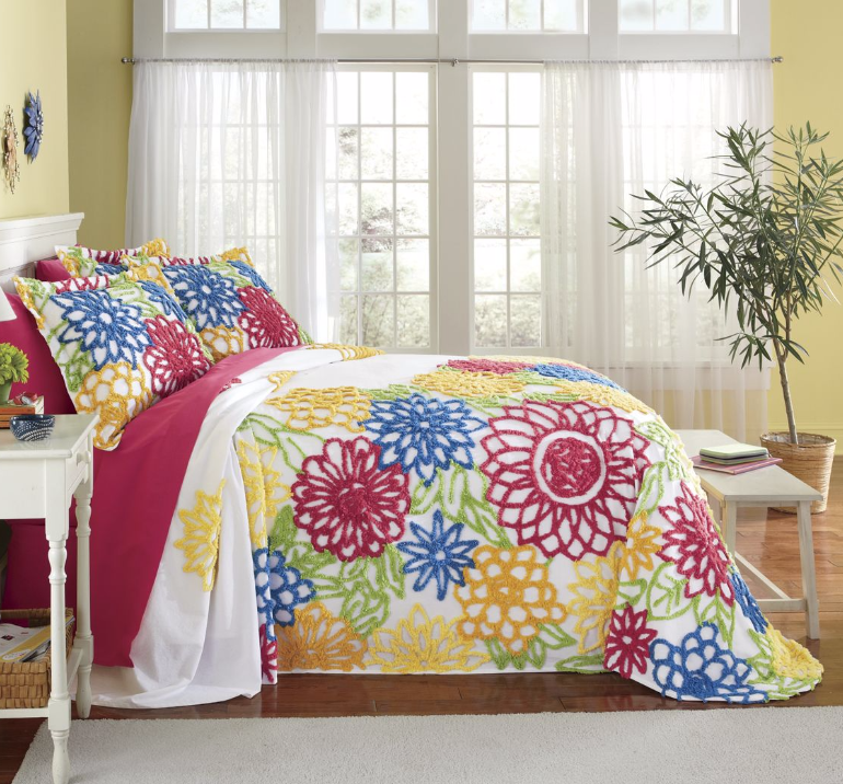 Summer Garden Chenille Bedspread and Sham
