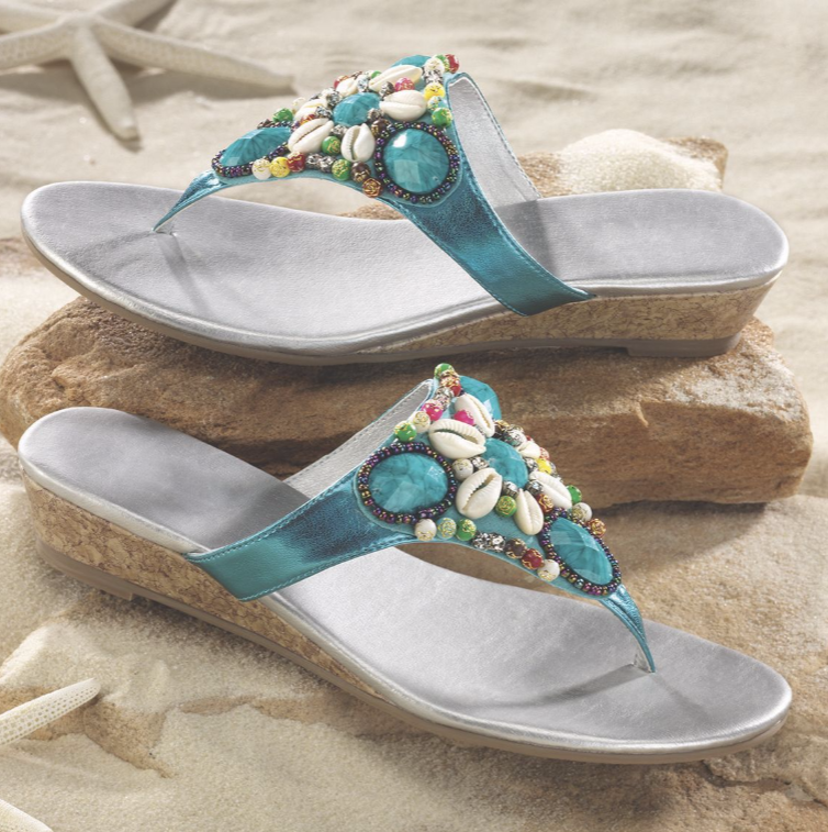 beaded, bright colors thong sandals