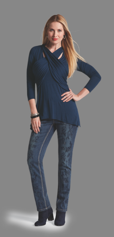 Crossover Peekaboo Top & Flora Embellished Jean